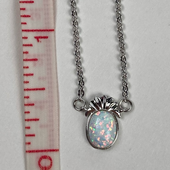 🆕 Pineapple Created Opal Dainty Necklace Silver Tone NWT - Picture 6 of 14